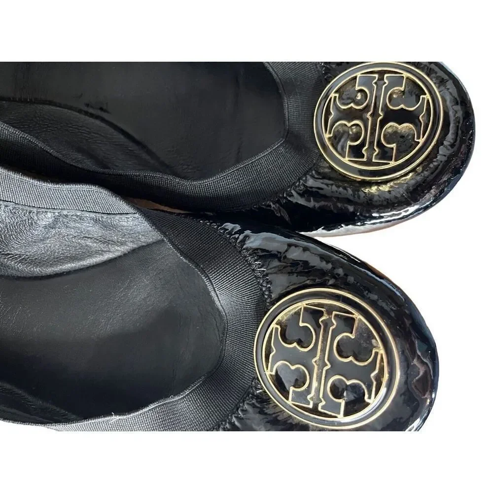 Tory Burch Caroline Women's Black Patent Leather Slip On Ballet Flats Size 7M
